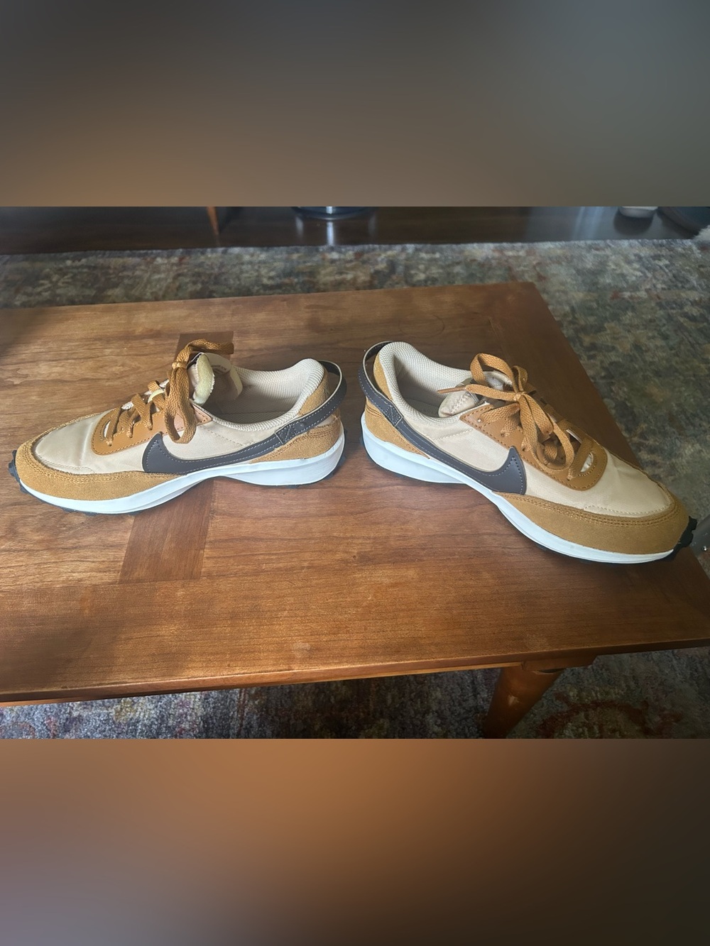 Nike Waffle Debut Sneakers in Tan, Brown and White